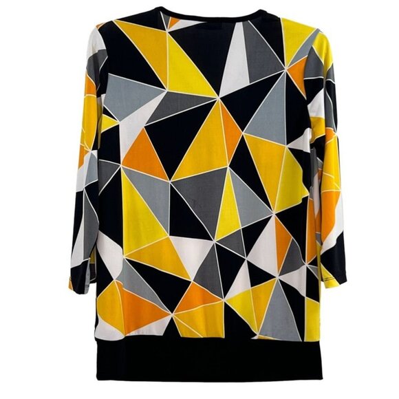 Susan Graver Pullover Top Orange Black Print Size XS 3/4 Sleeve V Neck Band Wais - Picture 3 of 11